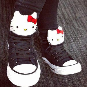 Hello Kitty Black High Top Canvas Converse All One Star Rare Plush Boots NEW 8